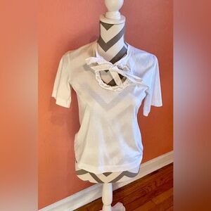 Simone Rocha White Short Sleeve Top with Bow Accent